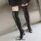 Peep Toe Chunky Heels Over The Knees Side Zipper Matte Sandals Boots - Black