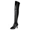 Peep Toe Chunky Heels Over The Knees Side Zipper Patent Sandals Boots - Black