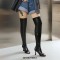 Peep Toe Chunky Heels Over The Knees Side Zipper Patent Sandals Boots - Black