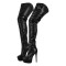 Round Toe Rivet Decorated Punk Stiletto Heels Platforms Thigh Highs Boots - Black