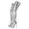 Round Toe Rivet Decorated Punk Stiletto Heels Platforms Thigh Highs Boots - Silver