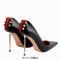 Pointed Toe Stiletto Metal Decorated Heels Banquet Pumps - Black Patent