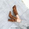 Pointed Toe Chunky Heels Side Zipper Decorated Buckle Straps Ankle Highs Leopard Booties - Auburn