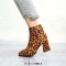 Pointed Toe Chunky Heels Side Zipper Decorated Buckle Straps Ankle Highs Leopard Booties - Auburn