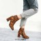 Pointed Toe Chunky Heels Side Zipper Decorated Buckle Straps Ankle Highs Leopard Booties - Auburn