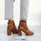 Pointed Toe Chunky Heels Side Zipper Decorated Buckle Straps Ankle Highs Leopard Booties - Auburn