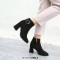 Pointed Toe Chunky Heels Side Zipper Decorated Buckle Straps Ankle Highs Suede Booties - Black