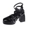 Round Toe Ankle Buckle Straps Punk Gothic Mary Janes Chunky Heels Low Platforms Pumps - Black Patent
