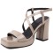 Square Open Toe Cross Ankle Buckle Straps Platforms Chunky Heels Sandals - Apricot Tan Patent