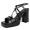 Square Open Toe Cross Ankle Buckle Straps Platforms Chunky Heels Sandals - Black Patent