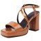 Square Open Toe Cross Ankle Buckle Straps Platforms Chunky Heels Sandals - Brown Patent