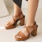 Square Open Toe Cross Ankle Buckle Straps Platforms Chunky Heels Sandals - Brown Patent
