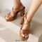 Square Open Toe Cross Ankle Buckle Straps Platforms Chunky Heels Sandals - Brown Patent