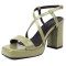 Square Open Toe Cross Ankle Buckle Straps Platforms Chunky Heels Sandals - Green Patent