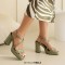 Square Open Toe Cross Ankle Buckle Straps Platforms Chunky Heels Sandals - Green Patent