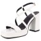 Square Open Toe Cross Ankle Buckle Straps Platforms Chunky Heels Sandals - White Patent