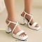 Square Open Toe Cross Ankle Buckle Straps Platforms Chunky Heels Sandals - White Patent