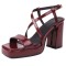 Square Open Toe Cross Ankle Buckle Straps Platforms Chunky Heels Sandals - Wine Patent