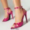 Pointed Open Toe Stiletto Heels Ankle Buckle Straps Pastel Sandals - Rose Faux Leather
