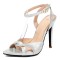 Pointed Open Toe Stiletto Heels Ankle Buckle Straps Pastel Sandals - Silver Faux Leather