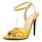 Pointed Open Toe Stiletto Heels Ankle Buckle Straps Pastel Sandals - Yellow Faux Leather