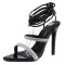 Pointed Open Toe Stiletto Heels Rhinestones Gladiator Straps Sandals - Black Patent