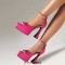 Pointed Open Toe Ankle Buckle Straps Platforms Block Heels Sandals - Rose Patent