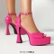 Pointed Open Toe Ankle Buckle Straps Platforms Block Heels Sandals - Rose Patent