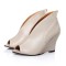 Peep Toe Roman Style Slip On Novelty Wedges  Ankle Highs Sandals Pumps - Beige Faux Leather