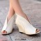 Peep Toe Roman Style Slip On Novelty Wedges  Ankle Highs Sandals Pumps - Beige Faux Leather