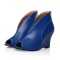 Peep Toe Roman Style Slip On Novelty Wedges  Ankle Highs Sandals Pumps - Blue Faux Leather