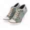 Round Toe Lace Up Stiletto Heels Rivet Decorated Punk Style Sneakers Pumps - LightBlue Denim