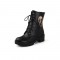 Round Toe Metal Skull and Chain Decoration Street LaceUp Winter Ankle Boots - Black