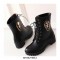 Round Toe Metal Skull and Chain Decoration Street LaceUp Winter Ankle Boots - Black