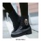 Round Toe Metal Skull and Chain Decoration Street LaceUp Winter Ankle Boots - Black