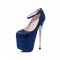 Round Toe Platforms Sequined Stilettos Ankle Straps Pumps - Blue