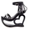 Peep Toe Ankle Straps Spike Rivets Heart Platforms Wedges Sandals - Black Faux Leather