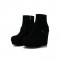 Round Toe Wedges Platforms Buckle Straps Ankle High Booties with Side Zipper - Black