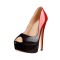 Italian Heels Peep Toe Platform Patent Pumps - Black Red