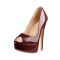 Italian Heels Peep Toe Platform Patent Pumps - DarkRed