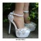 Round Toe Tassel Ankle Straps Stiletto Heels Platforms Wedding Pumps - White
