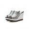 Peep Toe Platforms Rivet DecoratedWedges Summer Slip On Sandals - Silver