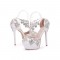 Round Toe Ankle Rhinestones Straps Stiletto Heels Platforms Wedding Pumps - White
