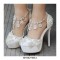Round Toe Ankle Rhinestones Straps Stiletto Heels Platforms Wedding Pumps - White