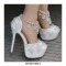 Round Toe Ankle Rhinestones Straps Stiletto Heels Platforms Wedding Pumps - White