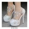 Round Toe Ankle Rhinestones Straps Stiletto Heels Platforms Wedding Pumps - White