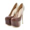 Round Toe Stiletto Metallic Heels Gradient Platforms Pumps - Brown