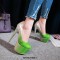 Round Toe Stiletto Metallic Heels Gradient Platforms Pumps - Green