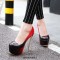 Round Toe Stiletto Metallic Heels Gradient Platforms Pumps - Red