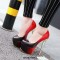 Round Toe Stiletto Metallic Heels Gradient Platforms Pumps - Red